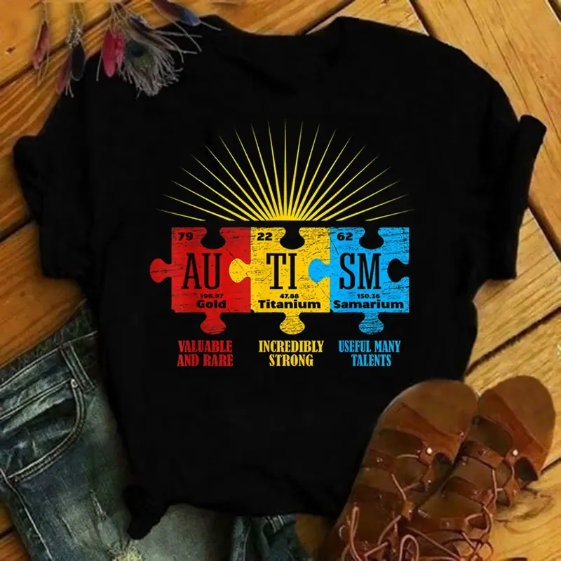 Camisetas con estampado de concienciación sobre el Autismo para Mujer, ropa de verano, camiseta gráfica Harajuku, Camisetas informales, Blusas para Mujer