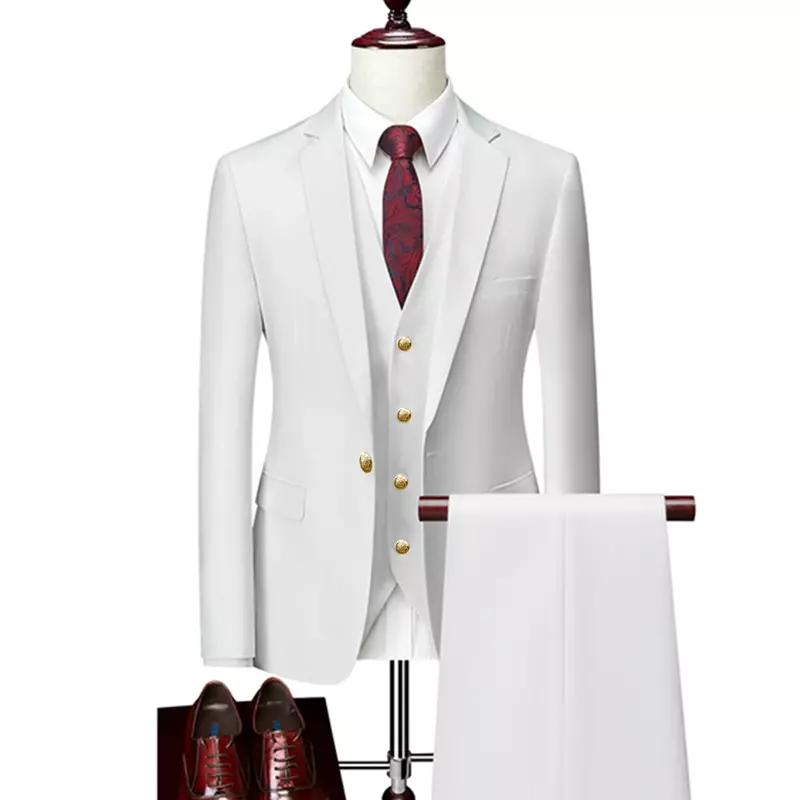 2023 modna nowa męska odzież rekreacyjna w jednolitym kolorze dopasowany przylegający garnitur spodnie 3 szt. Męska sukienka na co dzień blezer, kurtka spodnie kamizelka