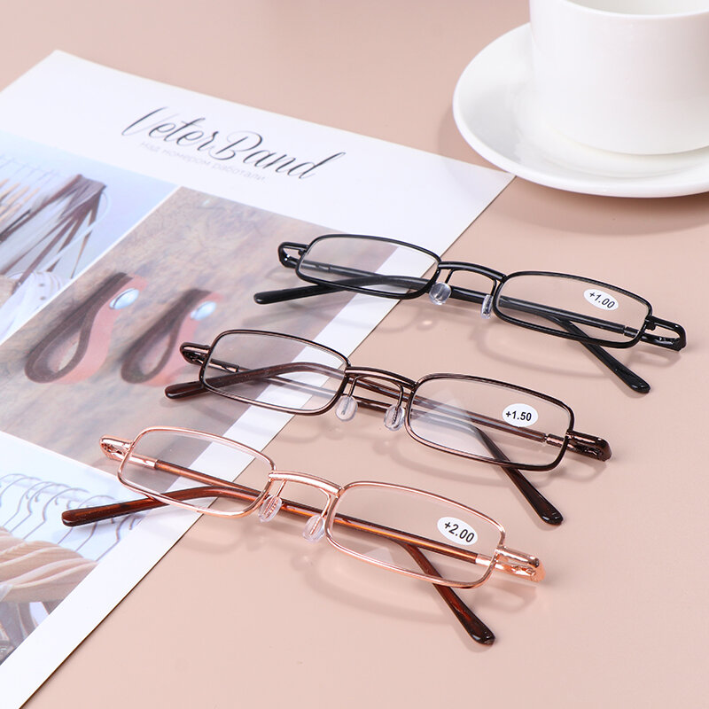 Kacamata baca Mini portabel, kacamata baca Mini portabel, mode elegan, kotak pena bingkai logam, kacamata presbiopia dengan kotak dekorasi harian, Kacamata 1 buah
