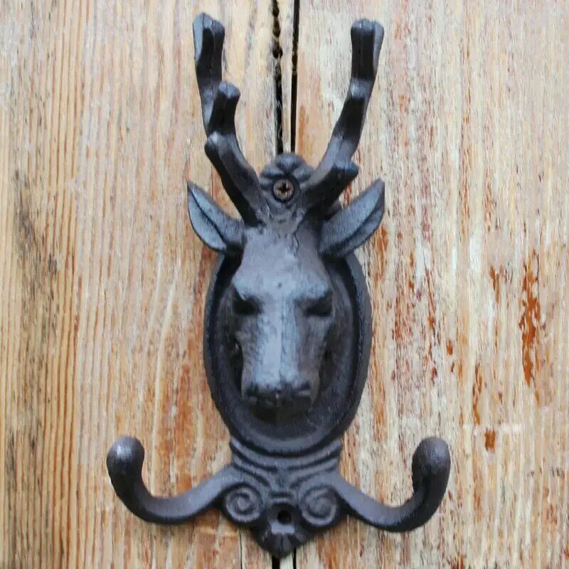 Gancho colgante de cabeza de ciervo de hierro fundido Retro, ropa, sombrero, estilo europeo, Cabeza de Vaca de hierro para el hogar, ganchos dobles, decoración de pared