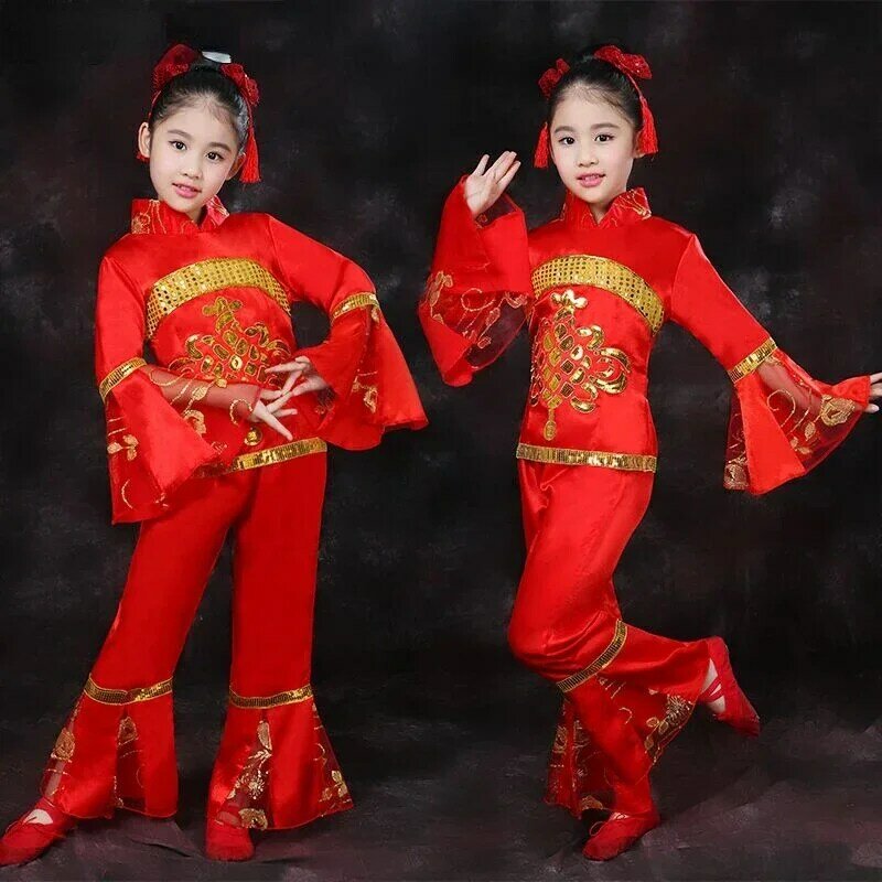 Roupa de dança Yangko infantil, Traje Nacional de Dança, Fato de Dança Elegante, Cintura Clássica