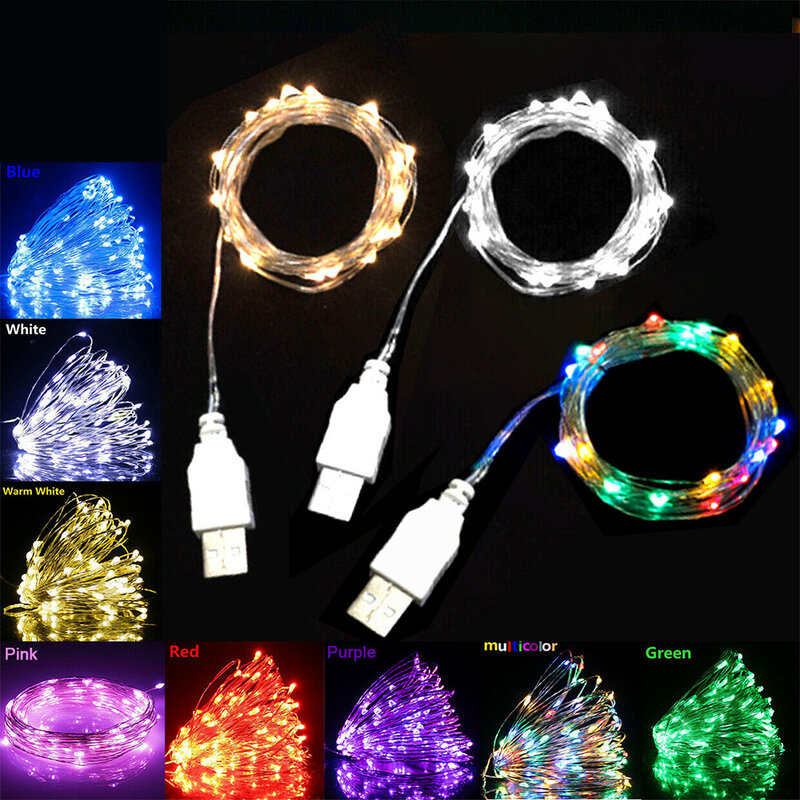USB LED Copper String Light, Arroz Wire, Fairy Lights, Lâmpada ao ar livre, Guirlanda para árvore de Natal, Decoração de festa, Presente, 2 m, 4 m, 5 m, 10m