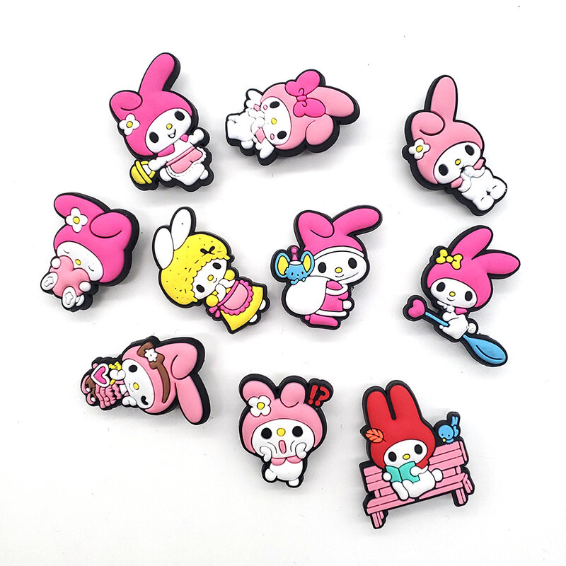 MINISO 1-10Pcs Sanrio Melody Shoe Charms for Sandals Decoration Shoe Accessories Charms Fit Wristbands Birthday Women Girls Gift
