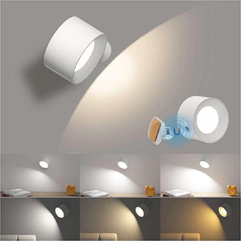 USB Rechargeable LED Wall Light Touch & Remote Control Cordless Wall Mounted Sconce Lights For Bedroom Reading Lamp