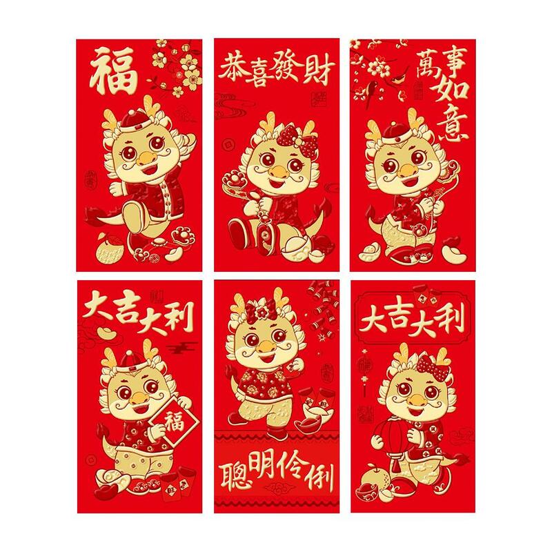 Amplop merah Tahun Naga 2024 tas Dekorasi Tahun Festival uang keberuntungan Tiongkok paket Naga Musim Semi Baru B1d3