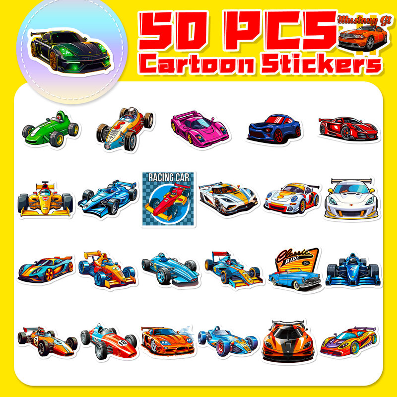 Pegatinas de grafiti de dibujos animados para ordenador portátil, 50 piezas, Serie de coches deportivos guapos, decoración de escritorio, Juguetes