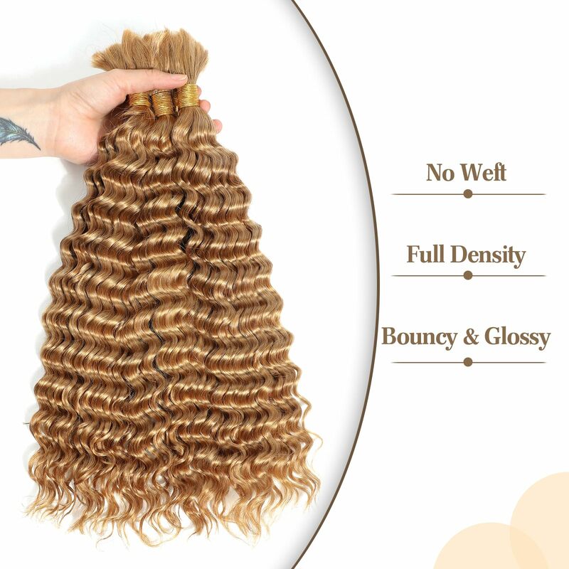 Extensiones de cabello humano rizado para trenzas Boho, cabello Virgen sin trama, onda profunda a granel, 28 pulgadas