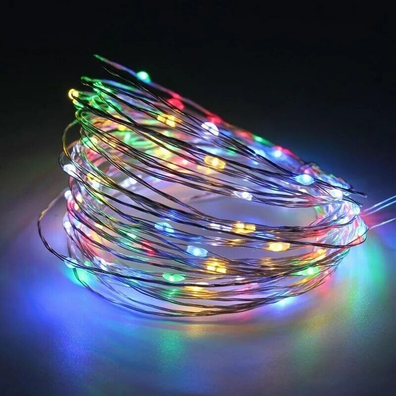 Guirnalda de luces LED de alambre de cobre y plata, lámpara de luz de hadas USB, decoración de fiesta de boda, Festival de árbol de Navidad, 3m, 4m, 5m