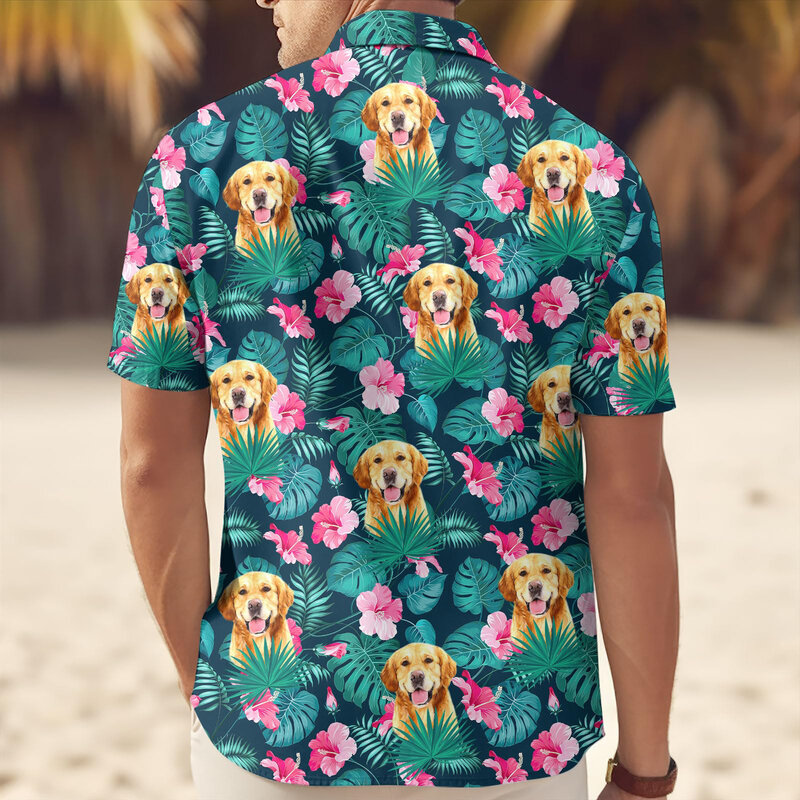 Camisa con estampado Floral de perro para hombre, camisa divertida con Animal impreso en 3d, ropa informal de playa, Tops Y2k, solapa