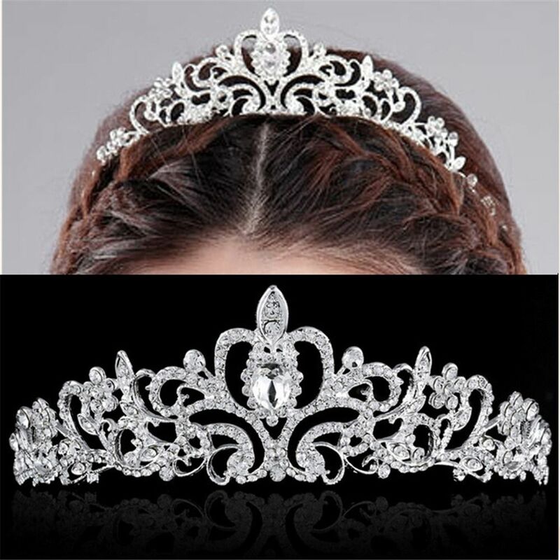 Ikat kepala pernikahan Prom aksesori rambut pengantin mahkota Tiara perak dengan sisir putri berlian imitasi mahkota ikat kepala kristal