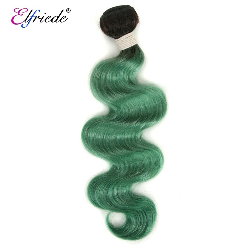 Elfriede #T1B/Green Body Wave Ombre Color Hair Bundles with Closure Brazilian Human Hair Weaves 3 Bundles with Lace Closure 4x4
