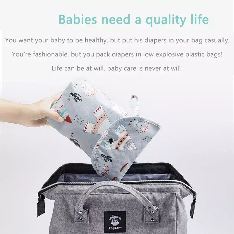 Impermeável e reutilizável bebê fralda saco, grande capacidade mamãe armazenamento bolsa, carregando saco para sair, novo