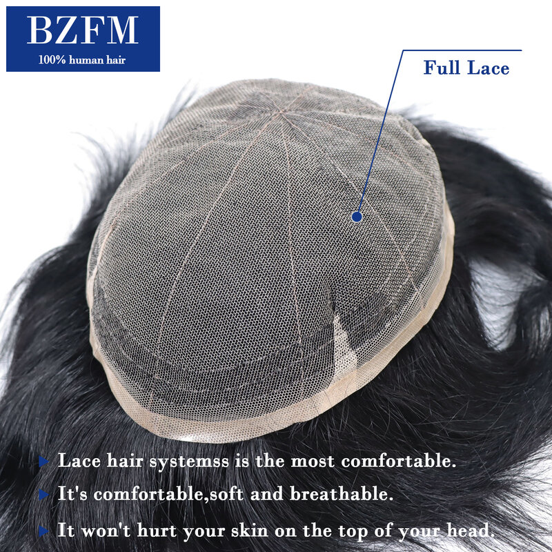 Pełne koronkowe ludzkie włosy tupecik dla mężczyzn oddychający szwajcarska koronka peruki dla mężczyzn krótkie ludzkie włosy męskie systemy wymiany peruk włosy