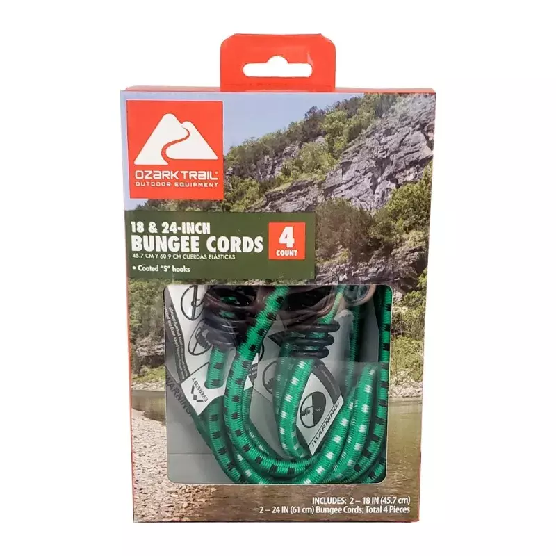 Ozark Trail®Резиновые эластичные шнуры, 4 шт. в ассортименте, 2 - 18 дюймов и 2 - 24 дюйма