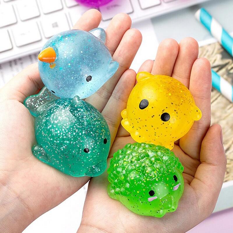 Animal Squishes Toy Glitter Rabbit Chick Whale Doll Pinch Toy Soft TPR Squeezing Cartoon Animal Doll Decompression Toys Kid Toy