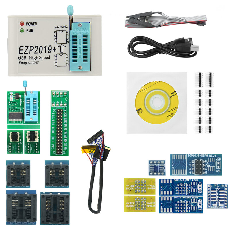 Programmeur éventuelles I USB haute vitesse, EZP 2019, EZP2019 +, adaptateur EEPROM Minipro avec 15 adaptateurs