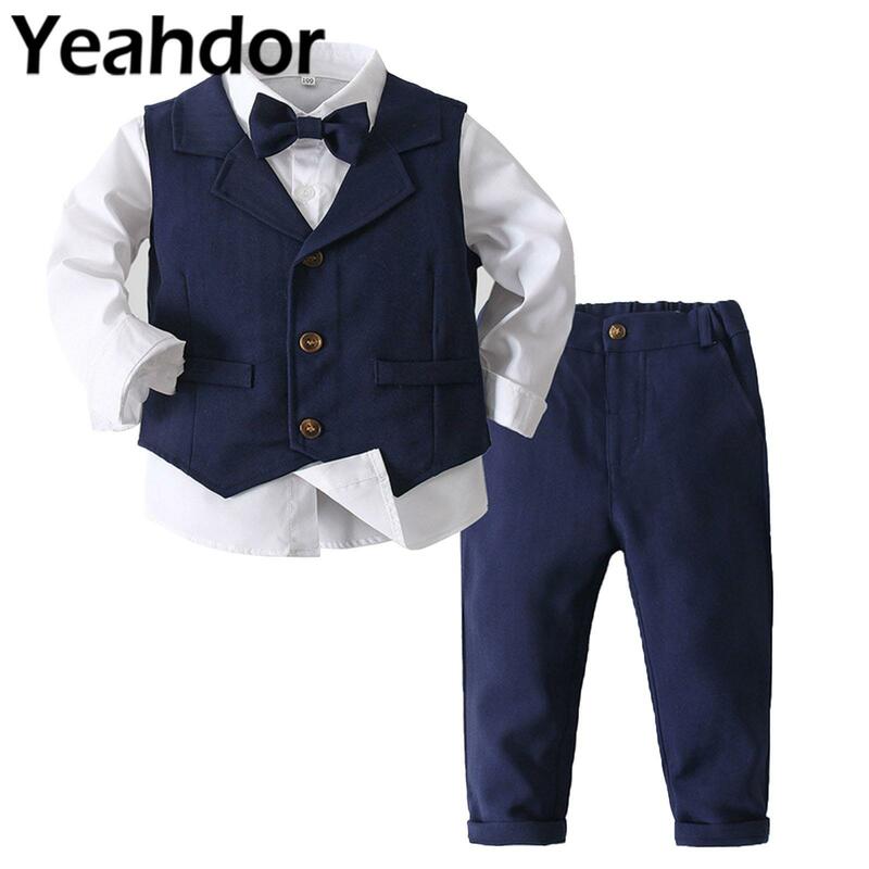 Toddlers Boys Gentleman Outfit Kids Long Sleeve Sets for Birthday Party Baptism Christening Gown Infants Weddinng Suits