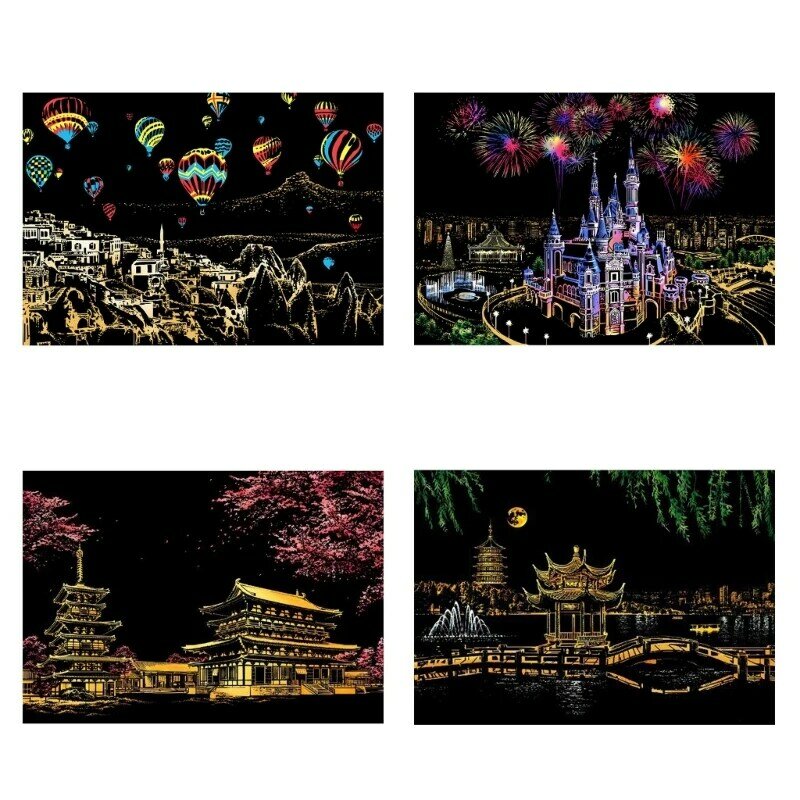 Creative Gift Scratch Painting Kits Adult City Night View Art Craft Painting