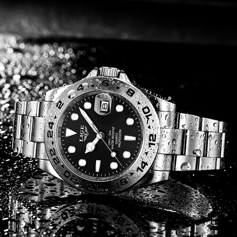 LIGE-reloj analógico de acero inoxidable para hombre, accesorio de pulsera resistente al agua con calendario, complemento masculino de marca de lujo perfecto para negocios, 2024