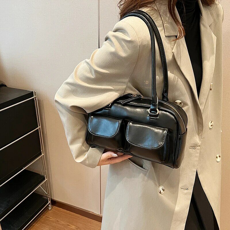 LEFTSIDE Small Double Pockets Shoulder Bags for Women 2023 New Fashion Trend Designer Underarm Bag Female Handbags and Purses