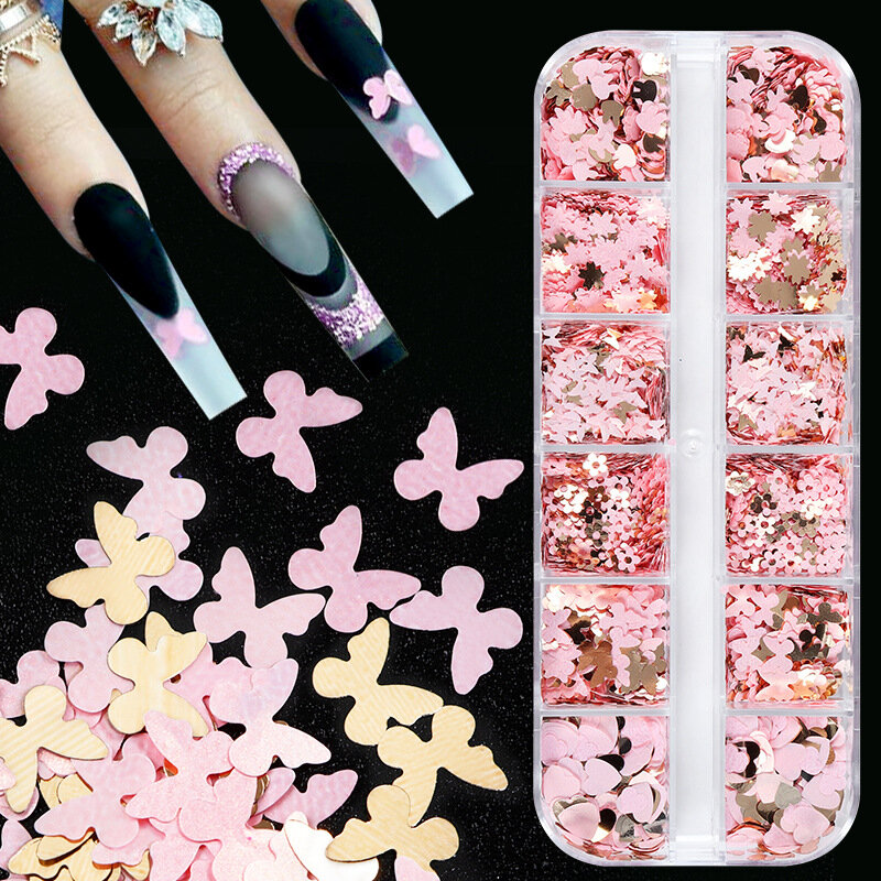 12 Grids Pastel Rhinestones Collection, Sweet and Delicate Nail Art Accessories Mixed Shapes and Colors in a Box