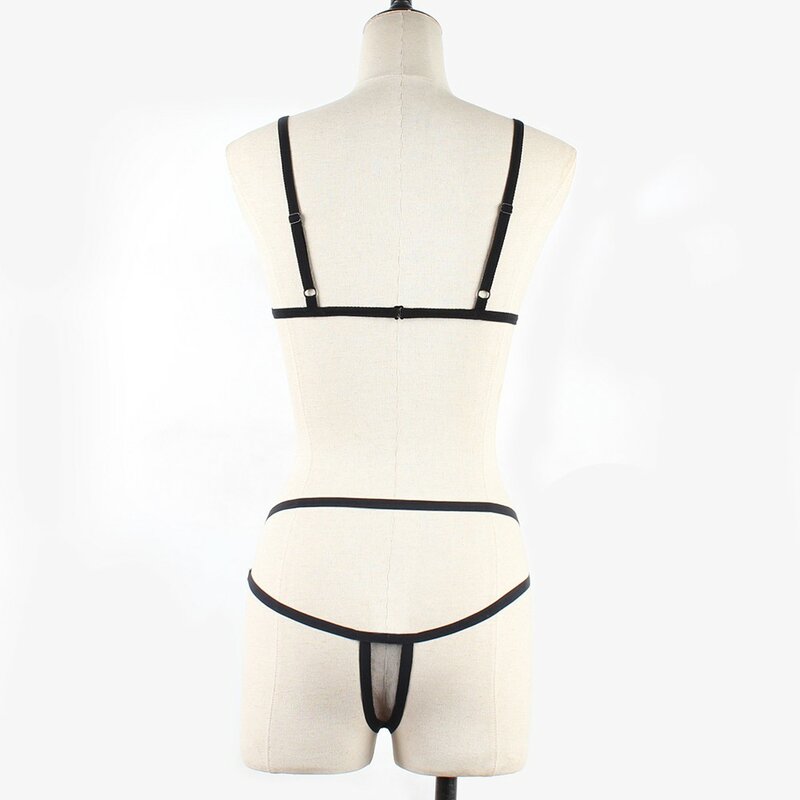 Sexy Dames Mesh Perspectief Lingerie Set Bralette Draadloze Bh Transparante Mesh Open Billen String Slipje Bikini Outfit