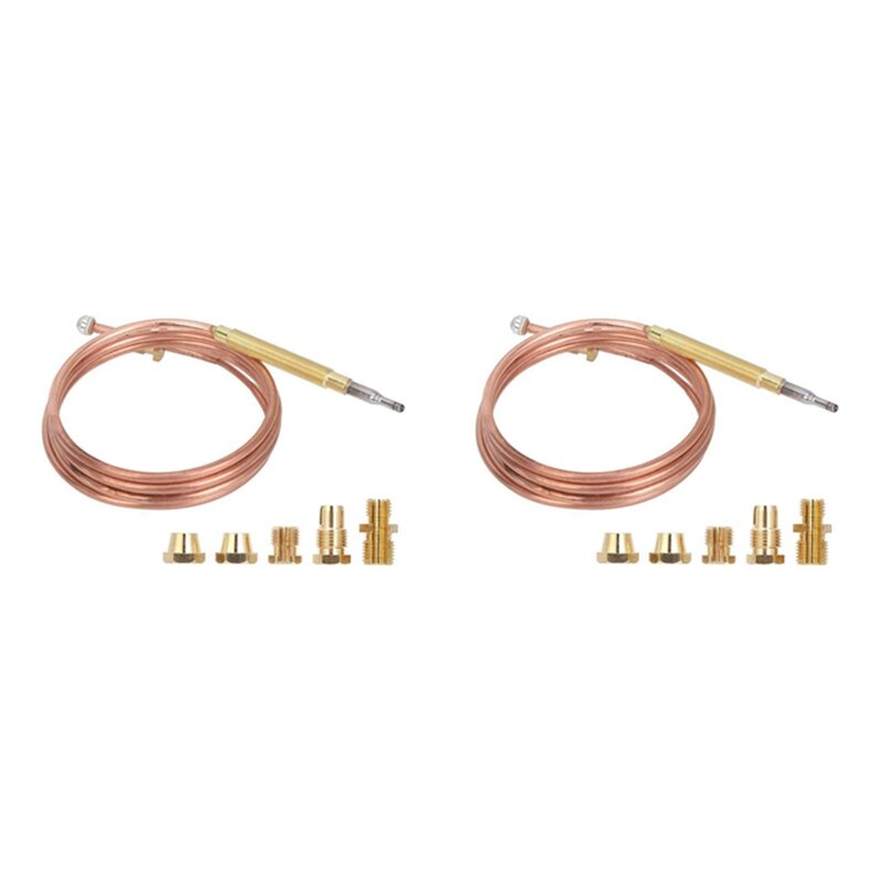 2X Universal Gas Stove Thermocouple With 10Pcs Nuts Heating Gas Burner Replacement Thermocouple Adaptor
