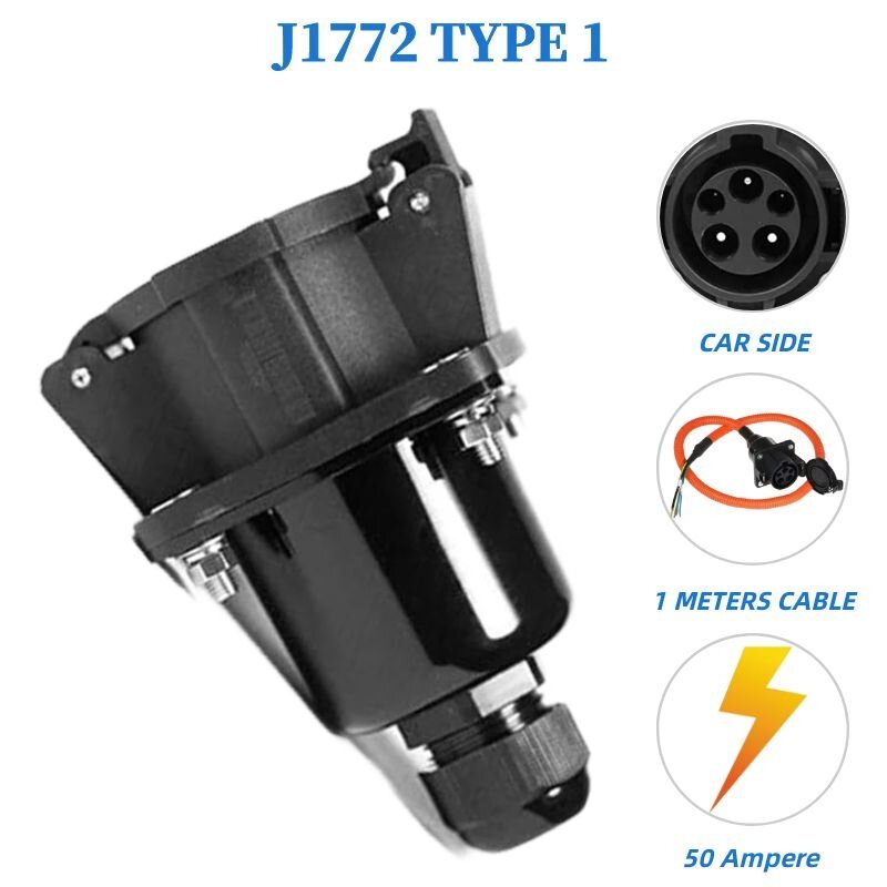Adaptador J1772 tipo 1 de entrada/enchufe/conector de CA 50A con 1 metro de Cable UL/TUV monofásico de nivel 2 para carga de coche eléctrico/EV