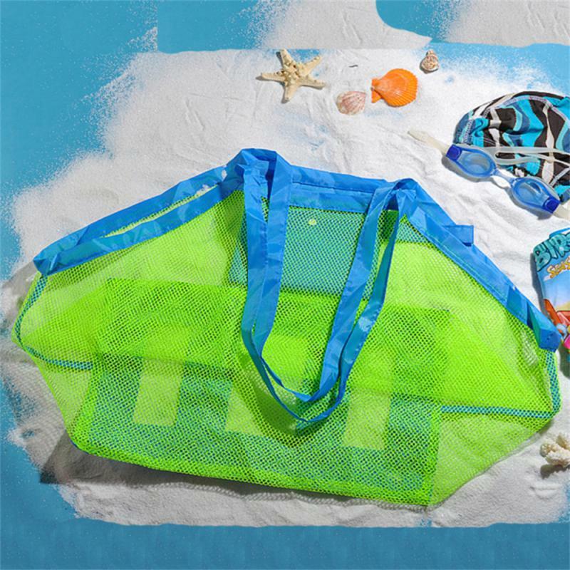 Tas mainan pantai ukuran besar portabel untuk wanita, tas riasan kosmetik handuk penyimpanan mainan anak-anak, tas jaring portabel, tas lipat pasir
