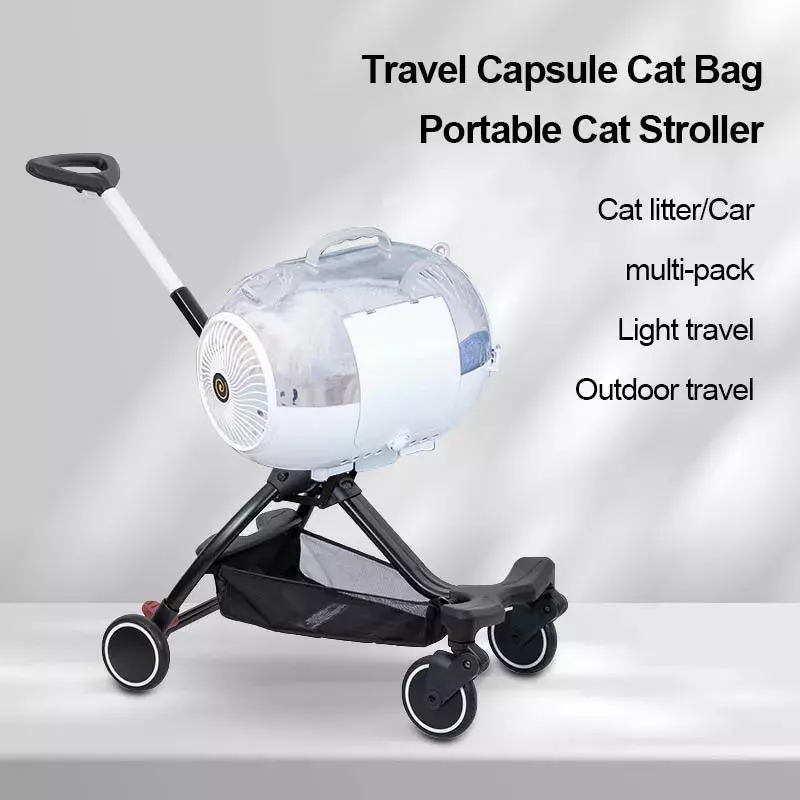 Pet Carrier com carrinho de grande capacidade, carrinho de estimação portátil, espaço transparente, cápsula de saída, viagem, cães e gatos, novo, 2 em 1