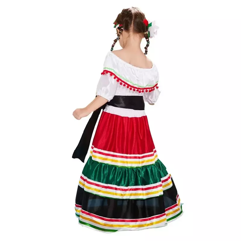 Nowy dzień wydarzenia w kampusie zmarłych kostium meksykańska etniczna dziewczyna sukienka długa sukienka impreza z okazji Halloween noszenia