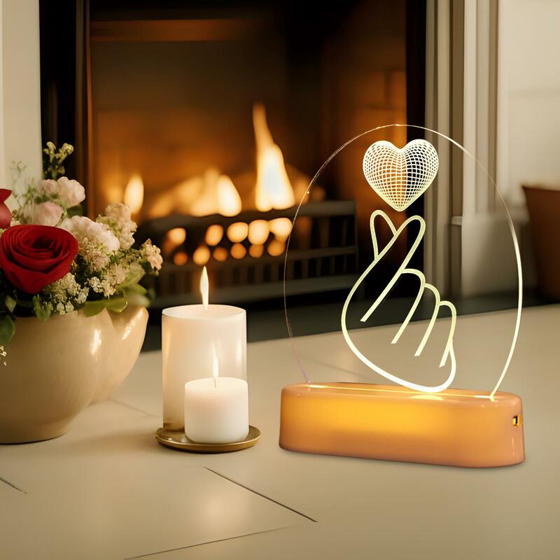 Linterna de luz nocturna para el Día de San Valentín, lámpara de neón LED con corazón 3D, regalos para el Día de San Valentín, decoración de la habitación de los niños, fiesta y Festival