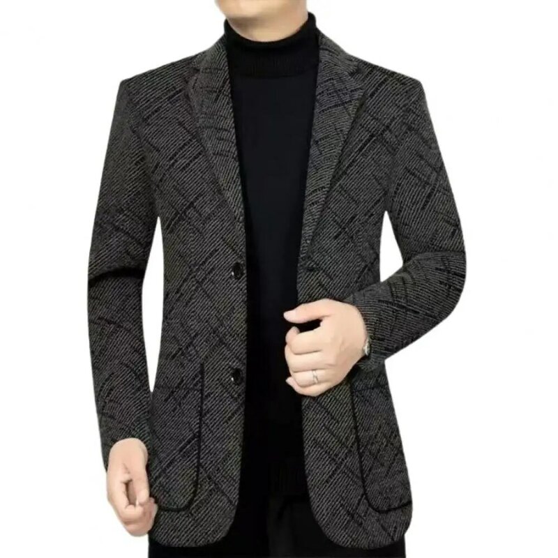 Solid Color Jacket Thick Warm Cardigan Men's Jacket with Turn-down Collar Single-breasted Design Plus Size Fit for Casual