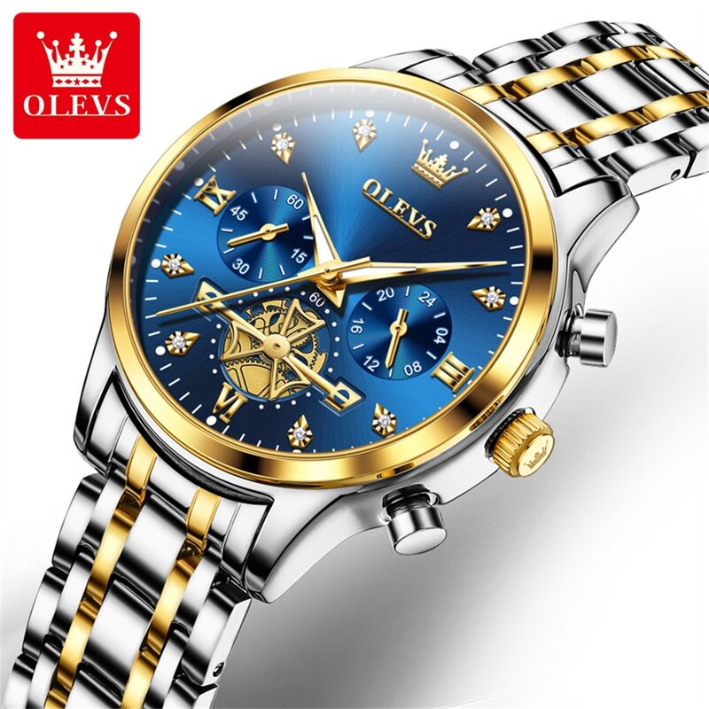 OLEVS-Luxo cronógrafo relógio de quartzo feminino, aço inoxidável, relógios de pulso impermeáveis, marca Top