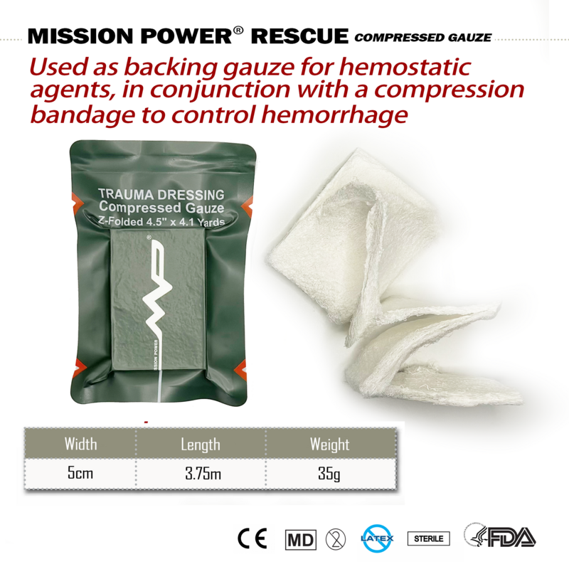 MPR Compressed Gauze Z-Folded for Emergency Wound Dressing, Sterile, First Aid and Trauma Kit
