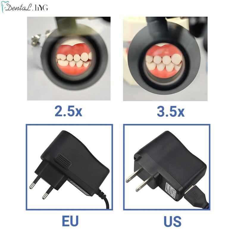 Kaca pembesar gigi, lampu depan dapat disesuaikan kecerahan 2.5X/3.5X teropong dokter gigi kaca pembesar medis Lab gigi