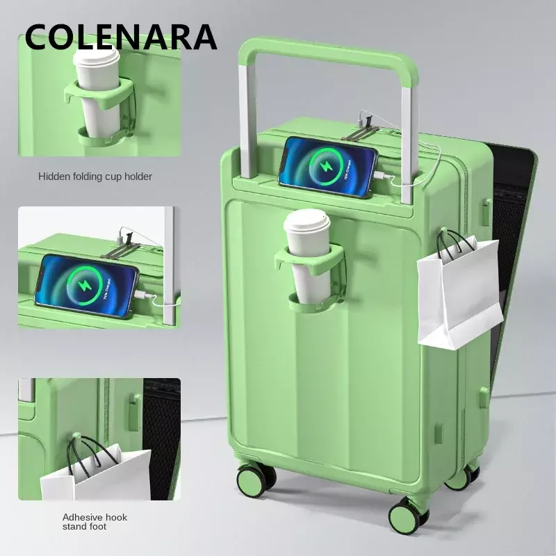 COLENARA Durable Luggage 20"24 Inch Boarding Case 26 Front Opening Laptop Trolley Case Student with Wheels Rolling Suitcase