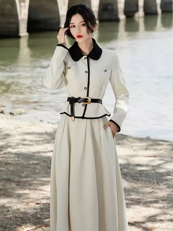 Женский винтажный комплект из двух предметов, элегантный жакет и длинная юбка во французском стиле, осенний комплект из двух предметов