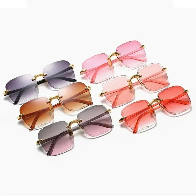 2024 neue rahmenlose Cut Edge Sonnenbrille Mode Sommer Sonnenblenden Damen transparente mehrfarbige Gläser uv400 Damen Sonnenbrille
