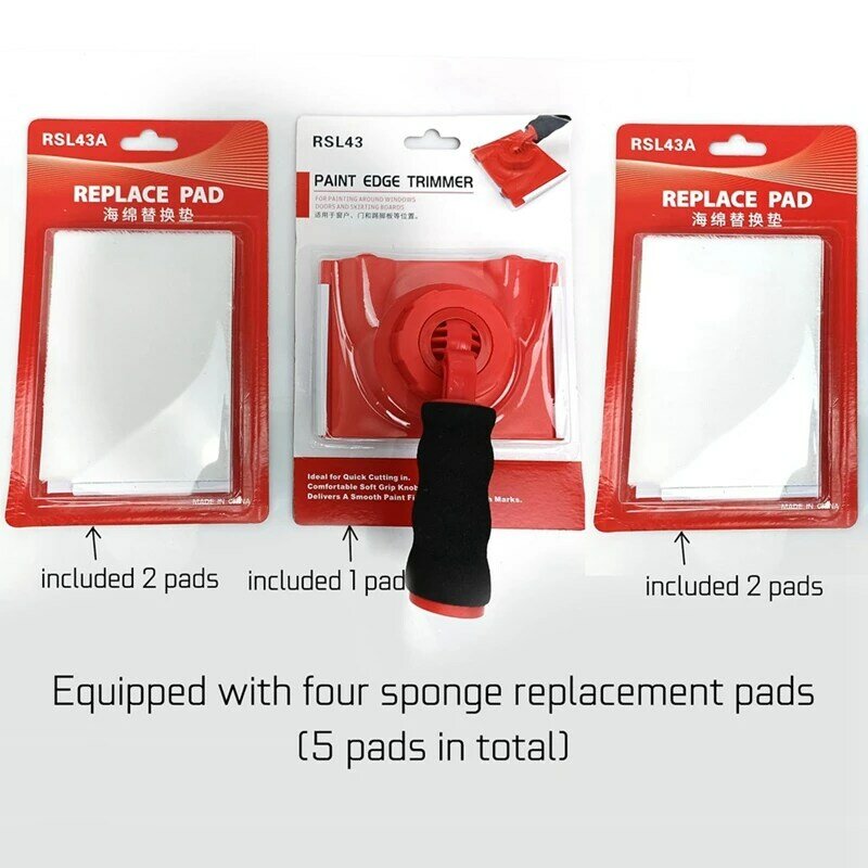 Rotatable Handle Paint Edger 4 Replacement Pads Refills, Easy Quick Paint Edger Tool For Walls Corner Painting Durable