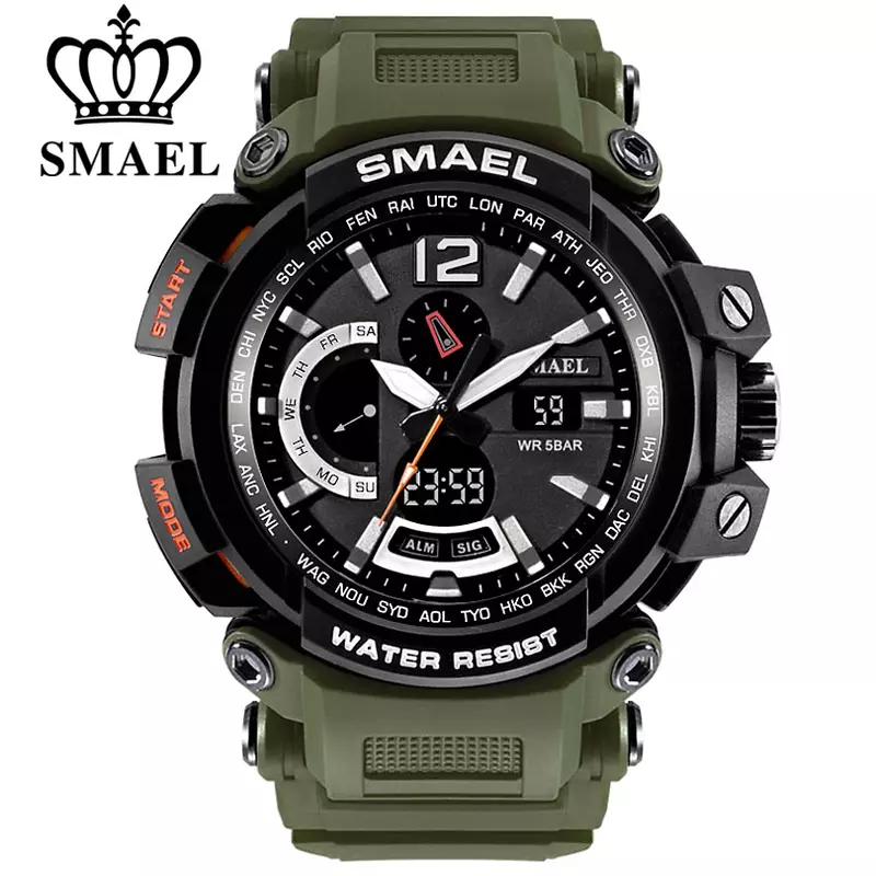 SMAEL-Relógios de pulso impermeável militar Dual Display masculino, relógio esportivo masculino, relógios digitais, 5Bar, luxo, 1702, marca top