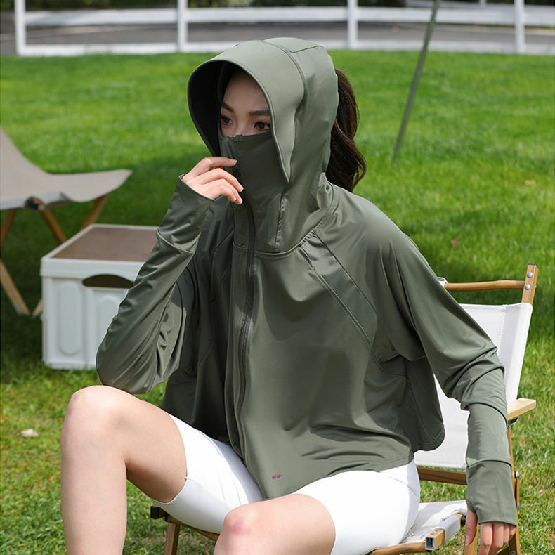 Sonnenschutz Eis Seide Sonnenschutz Kleidung Damen neue Sommer Western-Stil UV-sichere atmungsaktive Sonnenschutz Kapuze Sport jacke