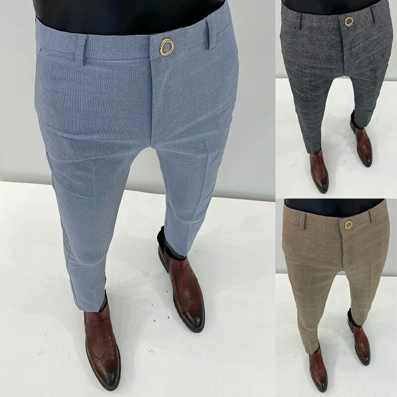 Мужские костюмные брюки, мужские брюки, сезон осень 2024, эластичные облегающие формальные брюки для мужчин, Модные Повседневные Классические брюки в полоску, мужская одежда