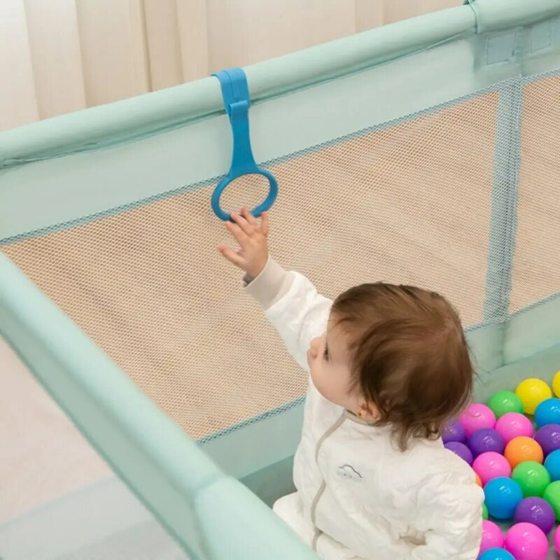 Cincin tarik plastik untuk Playpen, aksesori tempat tidur kreatif warna Solid, cincin tarik bayi, kait buaian bayi, dudukan bayi