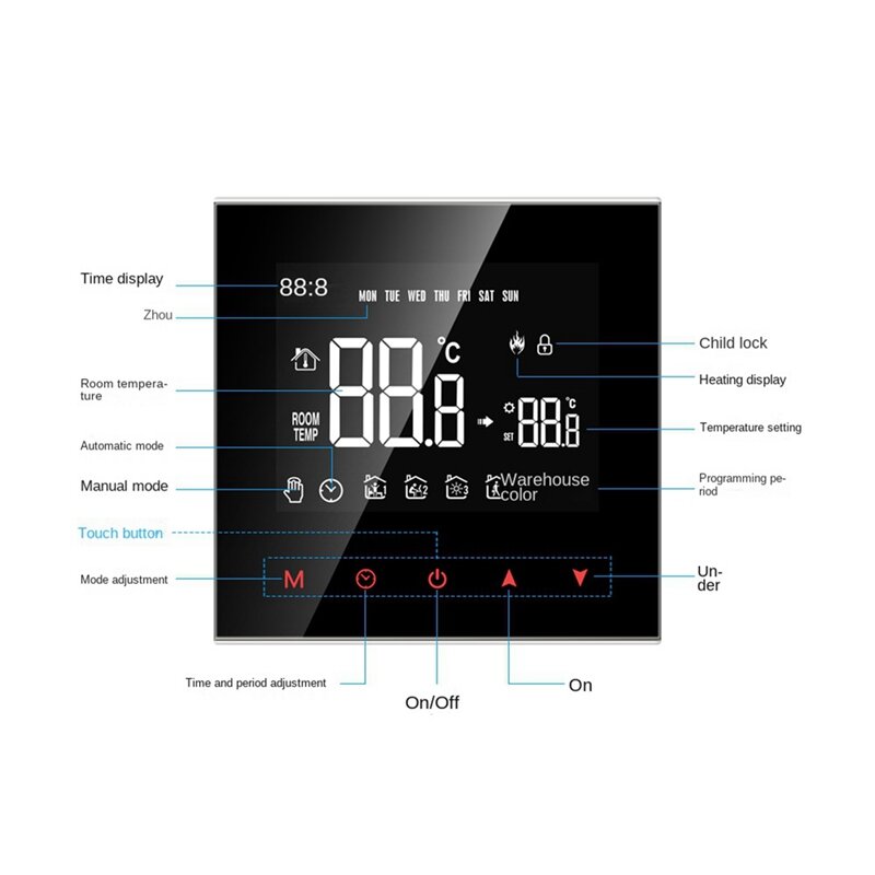 Termostato esperto do aquecimento bonde com tela táctil do LCD, termostato inteligente, NWT100-16A