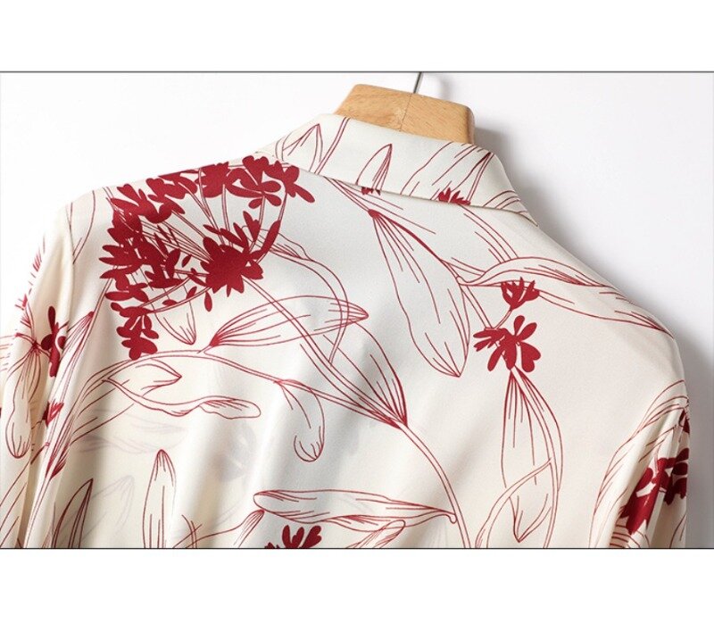 Satijnen Dames Shirt Lente/Zomer Print Vintage Blouses Losse Bloemen Vrouwen Top Lange Mouw Mode Kleding Ycmyunyan