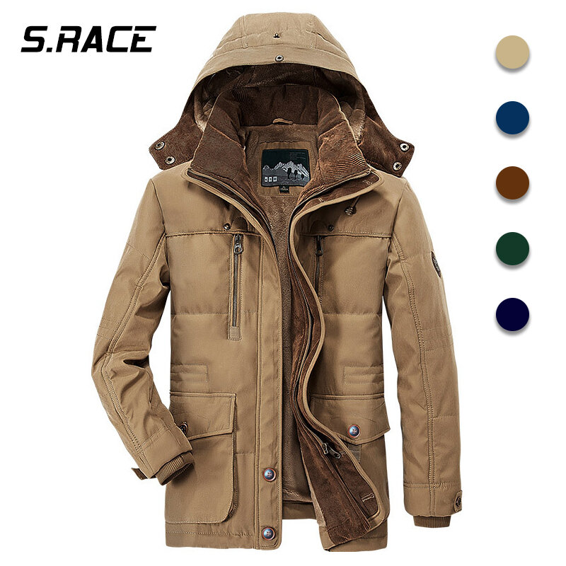Jaqueta destacável de lã quente masculina, parkas de algodão casual, casacos acolchoados, trincheira de pele, ao ar livre, moda, inverno