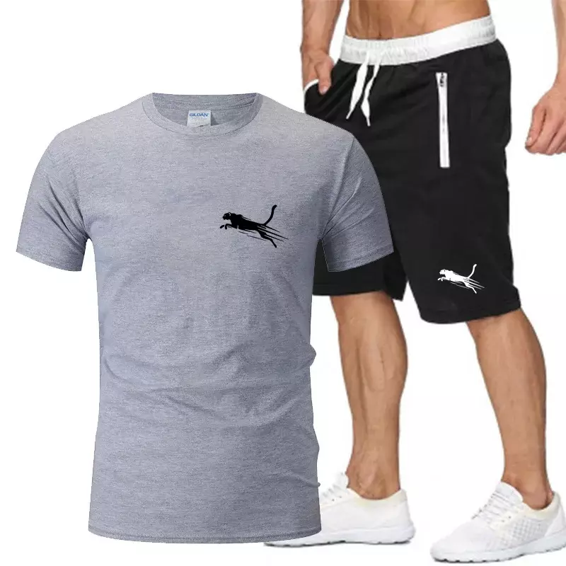 2024 Mode reine Baumwolle gedruckt neue Herren Rundhals-T-Shirt Sommer atmungsaktive Sport Casual Shorts 2-teiliges Set