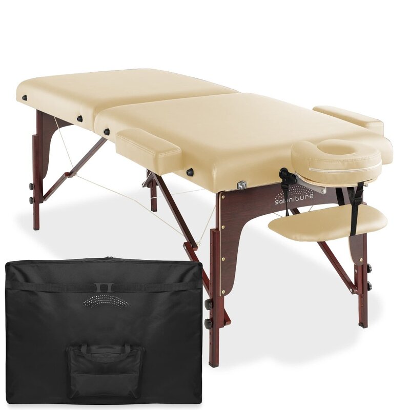 Tragbarer leichter Massage tisch aus gefaltetem Memory-Schaum mit Reiki-Einsätzen, Kopfstütze, Gesichts wiege, Armlehnen und Trage tasche