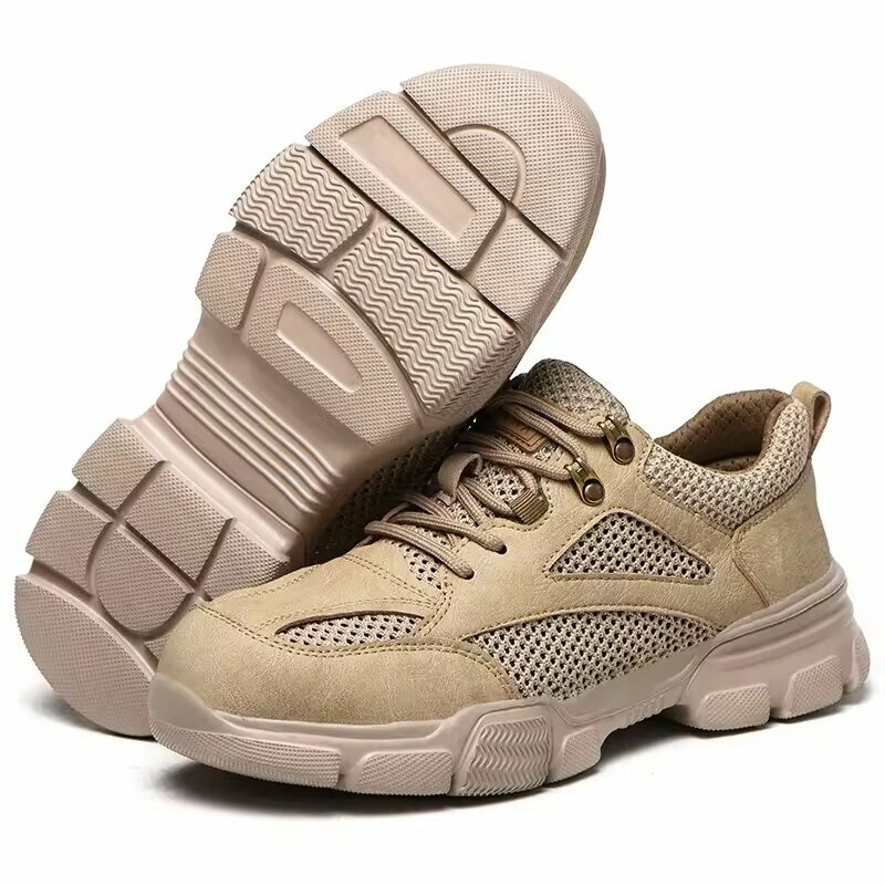 男性用の通気性のある鋼のつま先の安全靴,男性用のスポーツメッシュの靴,建設用の安全ブーツ